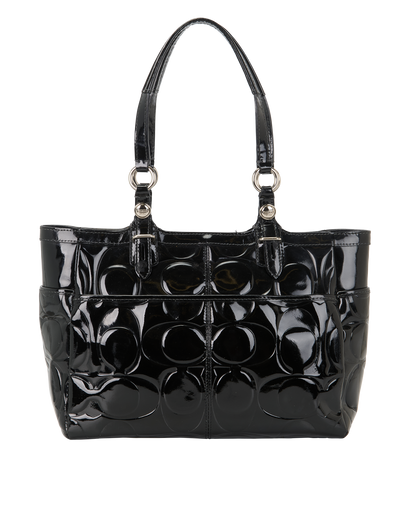 Embossed Signature Tote, &pound;50, Handbags, Black, Patent Leather, Front view
